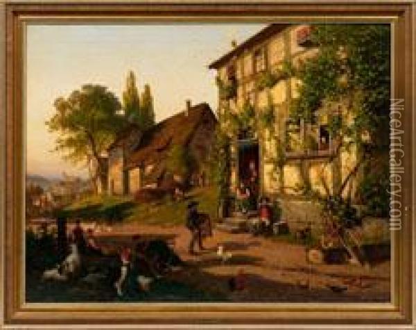 Hessisches Dorf Oil Painting - Bernhard Carl Mackeldey