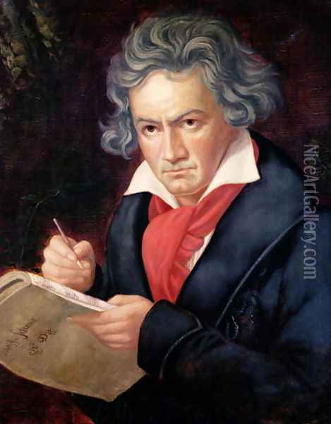 Ludwig van Beethoven 1770-1827 Composing his Missa Solemnis, 1819 Oil Painting - Joseph Karl Stieler