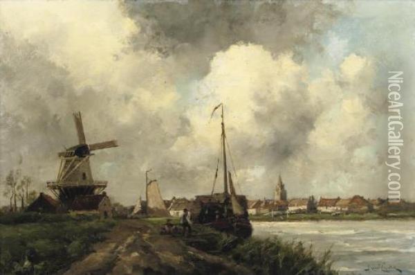 Loading The Barge Oil Painting - Hermanus Jr. Koekkoek