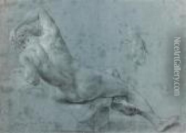 Etude De Nu Pour Un Dieu-fleuve
Crayon Noir Et Rehauts De Craie Blanche Sur Papier Bleu Oil Painting - Anton Raphael Mengs