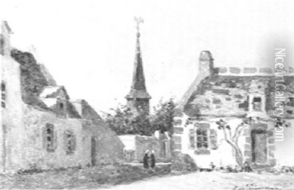 Place D'un Village De Bretagne Oil Painting - Ferdinand du Puigaudeau