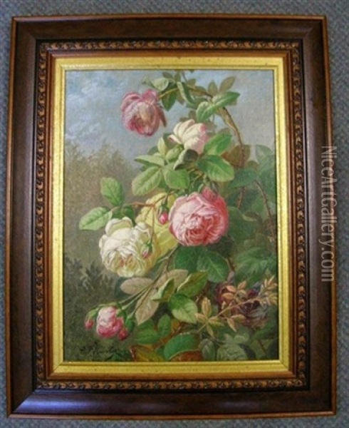 Still Life Of Roses Oil Painting - Charles Frederick Hurten
