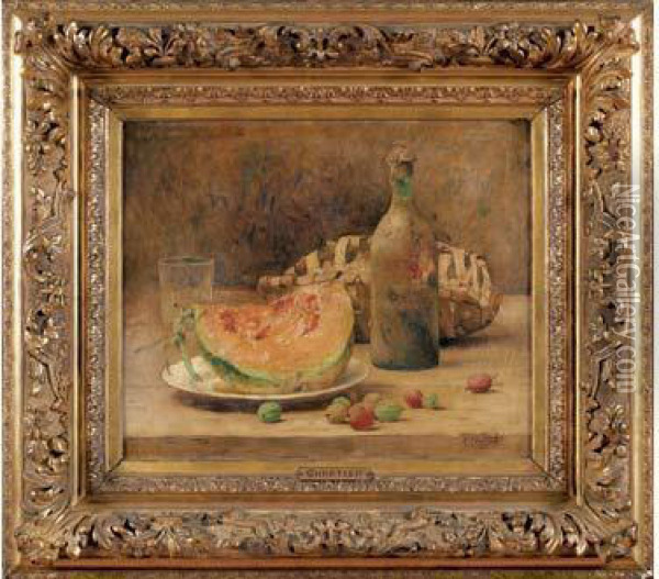 Nature Morte A La Tranche De Melon Oil Painting - Rene Louis Chretien