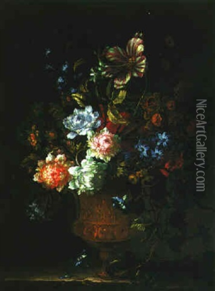 Still Life Of Flowers In A Gilt Vase Oil Painting - Jean-Baptiste Monnoyer