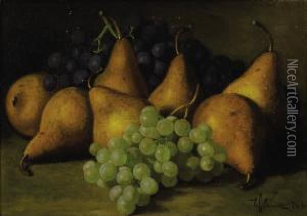 Still Life With Grapes And Yellow Pears Oil Painting - Edward Chalmers Leavitt