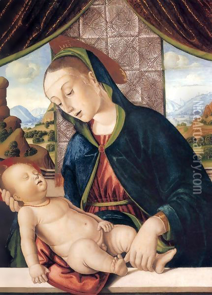 Virgin and Child Oil Painting - Giovanni Santi or Sanzio