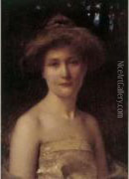 < Portrait De Jeune Femme Dans Un Sous-bois >. Oil Painting - Henri Royer