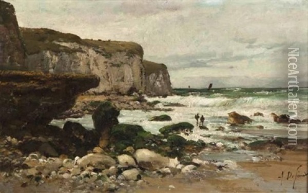 Cliffs Along A Shoreline Oil Painting - Alexandre Defaux