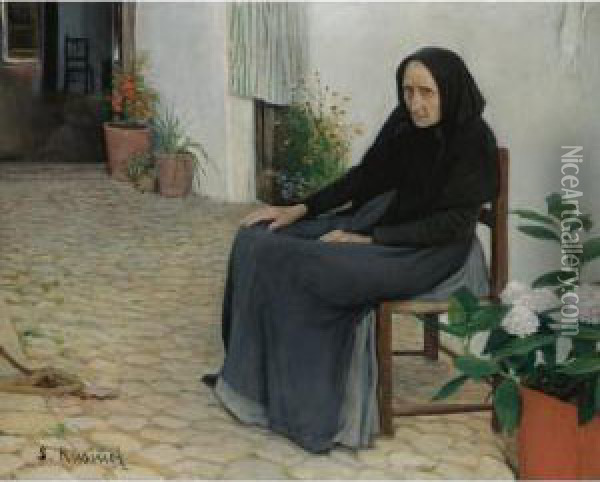 L'abia (the Grandmother) Oil Painting - Santiago Rusinol i Prats