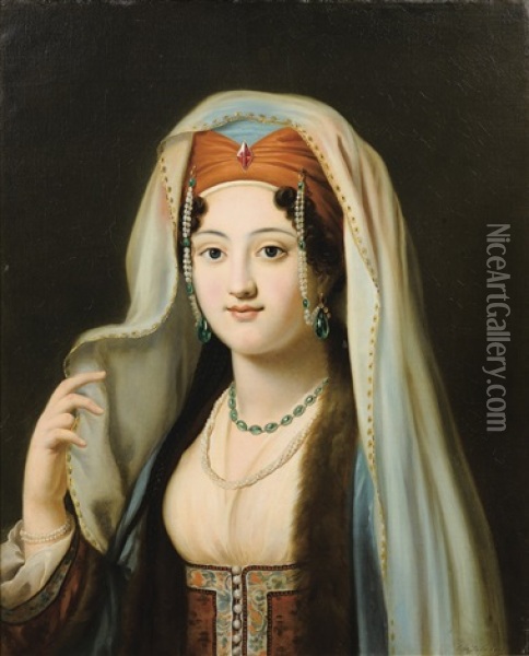 Jeune Femme En Habit Traditionnel Ottoman Oil Painting - Charles Francois Jalabert