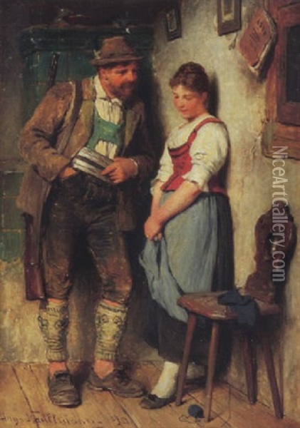 Jager Und Madel Oil Painting - Hugo Wilhelm Kauffmann
