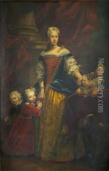 Portrait D'une Dame De Qualite Et De Ses Trois Enfants Oil Painting - Sebastiano Ceccarini