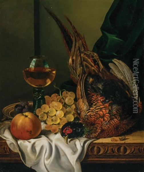 Still Life With Pheasant And Fruit Oil Painting - Edward Ladell