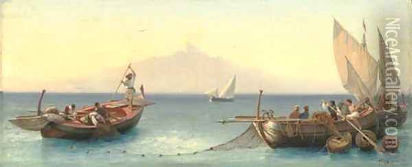Fishermen in the Bay of Naples Oil Painting - Friedrich Nerly