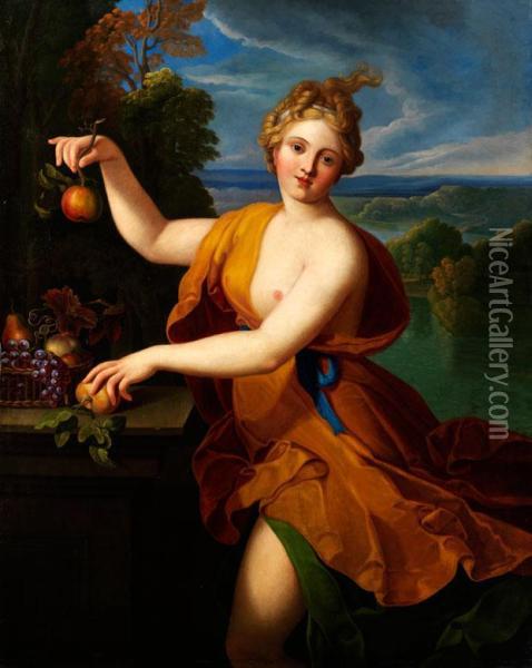 Junge Schonheit Als Pomona, Der Romischen Gottin Des Obstsegens Oil Painting - Nicolas Fouche