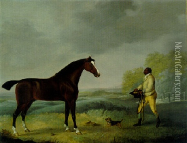 A Bay Hunter With A Groom In A Landscape Oil Painting - Henry Bernard Chalon