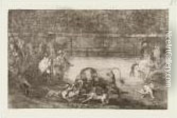 The Dogs Let Loose On The Bull Oil Painting - Francisco De Goya y Lucientes