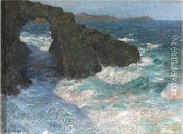 Coastal Scene With Rock Arch Oil Painting - Julius Olsson