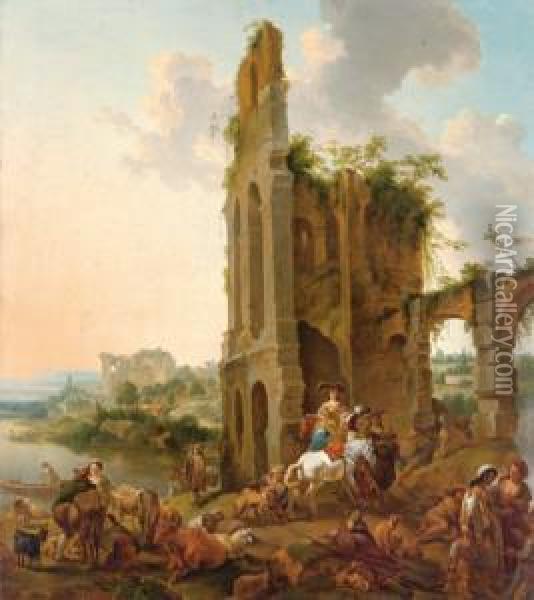 Gio Meridionale Con Eleganti Cavalieri In Sosta Oil Painting - Abraham Jansz Begeyn