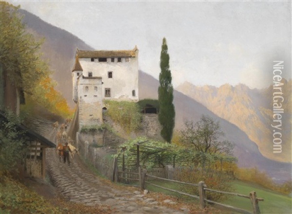 Ansitz Helmsdorf Sudtirol An Einem Fruhlingstag Oil Painting - Anton Robert Leinweber