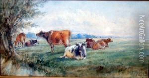 Cattle Beside A Stream Oil Painting - Henry Earp