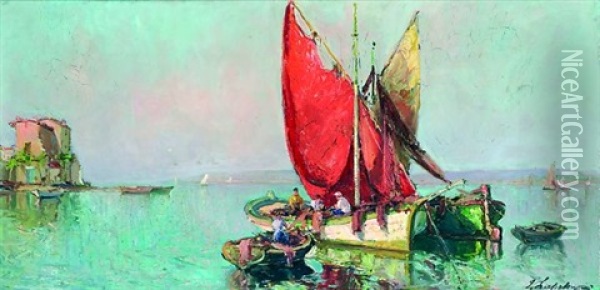Barques De Peche En Mediterranee Oil Painting - Georgi Alexandrovich Lapchine