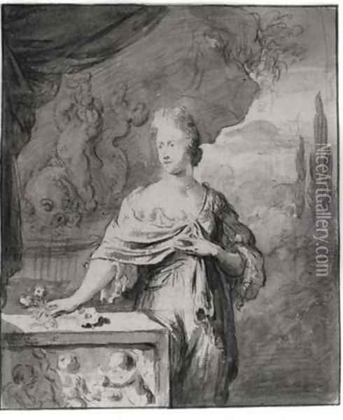 Preparatory drawing for Portrait of Dina Bye 1705 Oil Painting - Willem van Mieris