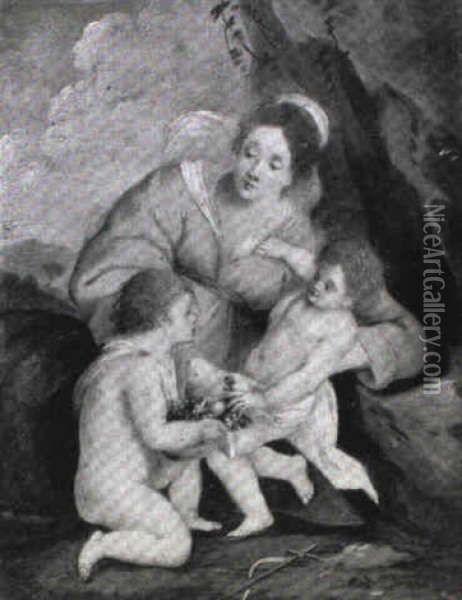 The Madonna And Child With The Infant Saint John Oil Painting - Cornelis Van Poelenburgh