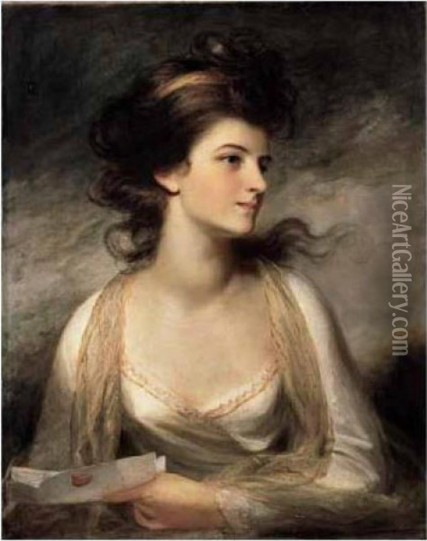 Portrait Of A Lady As Evelina Oil Painting - John Hoppner