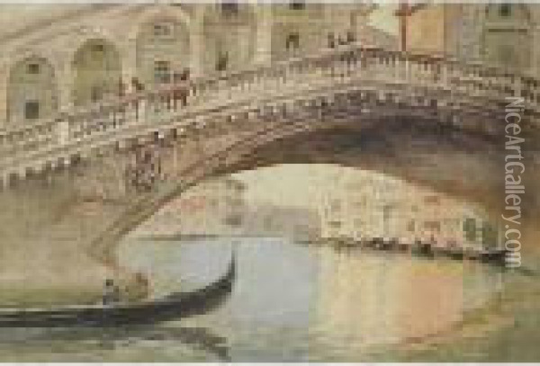 Ponte Di Rialto A Venezia Oil Painting - Emanuele Brugnoli