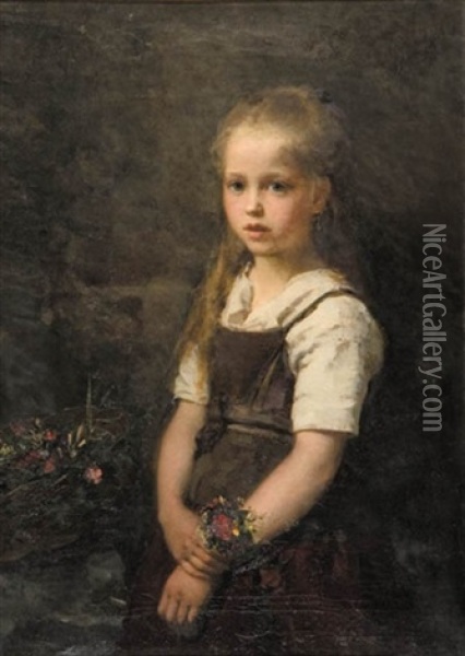 Flower Girl Oil Painting - Albert Raudnitz