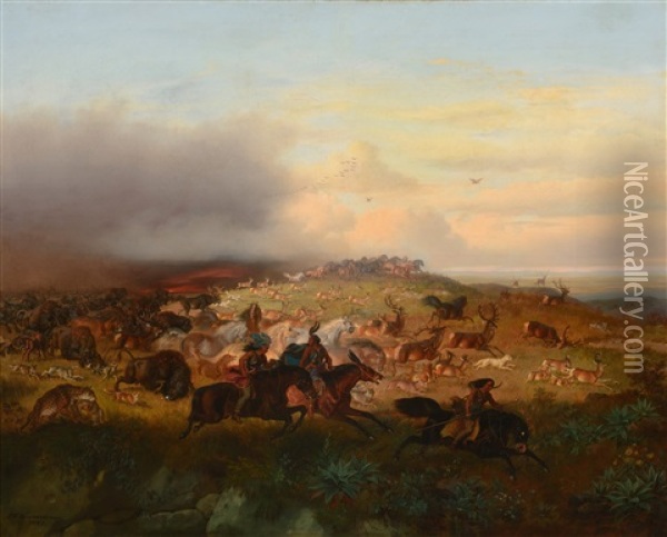 Prairie Fire Oil Painting - Theodor Franz Zimmermann