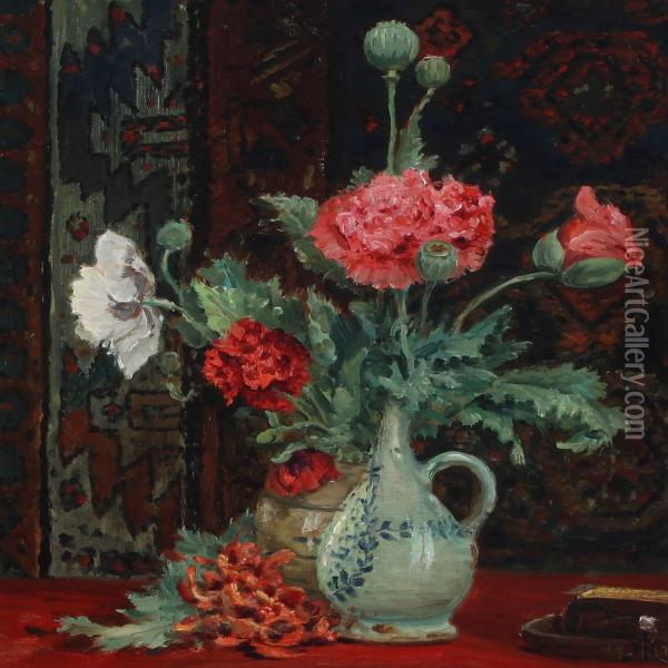 Still Life With Poppyflowers Oil Painting - Arnold Krog