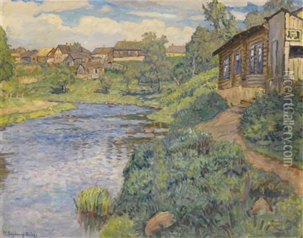 The Village Stream Oil Painting - Nikolai Petrovich Bogdanov-Bel'sky