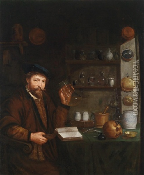 Ein Arzt In Seinem Studierzimmer Oil Painting - Johannes Cordua