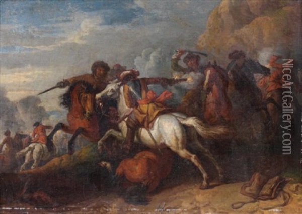 Combat De Cavalier Oil Painting - Joseph Parrocel