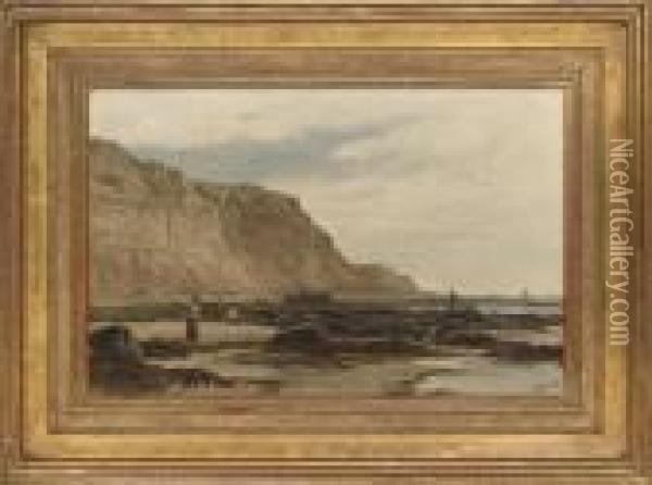 Sussex Coast Between Hastings And Fairlight Oil Painting - William Henry Borrow
