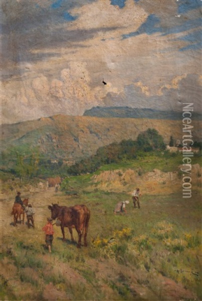 Escena Con Campesinos Oil Painting - Carlo Adolfo Barone