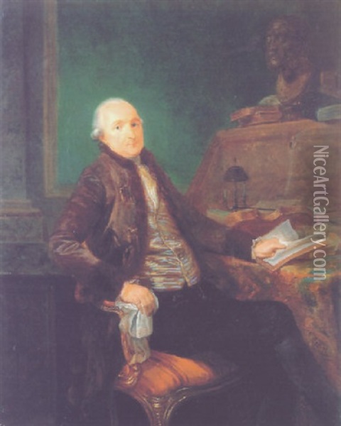 Portrait Of A Gentleman Seated At A Desk Reading Cicero's Treatise On Friendship Oil Painting - Luis Alcazar y Paret