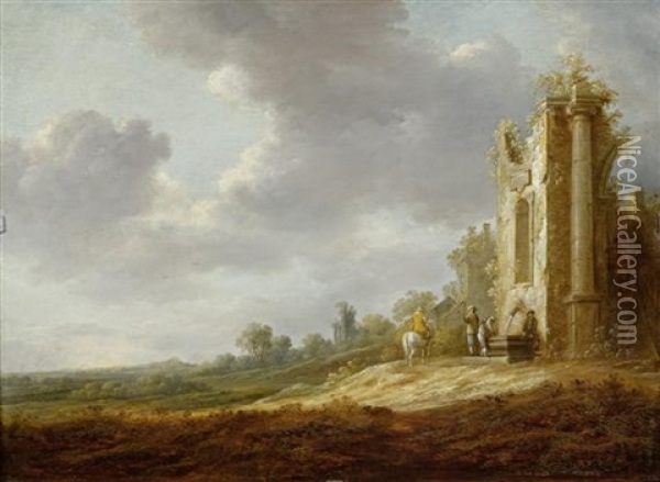 Landschaft Mit Bauern An Einem Brunnen Oil Painting - Pieter de Neyn