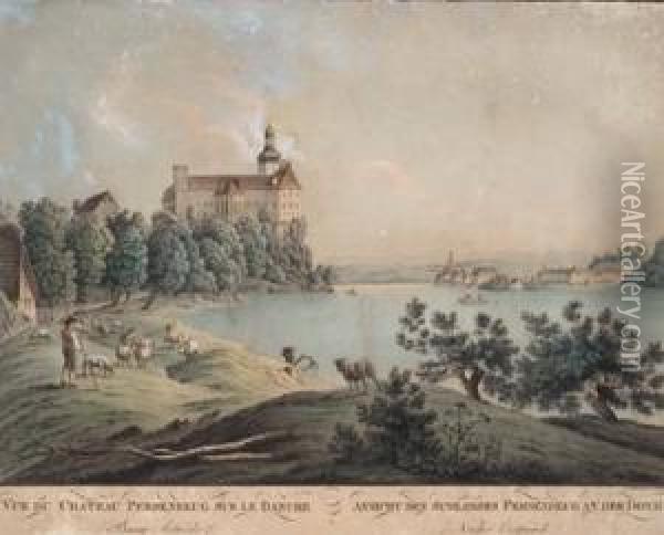 Ansicht Des Schlosses Persenbeug An Der Donau Oil Painting - Joseph Steingrubel