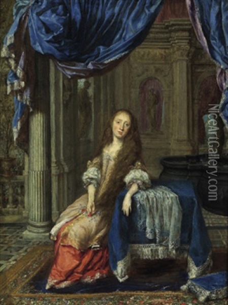 Eine Dame Im Innern Eines Schlosses Oil Painting - Isaac Paling