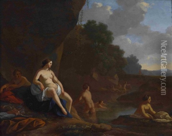 Badende Nymphen An Einem Fluss Oil Painting - Johan van Haensbergen