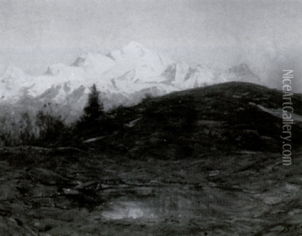 Alpenglow On Mont Blanc Oil Painting - Albert Henri John Gos
