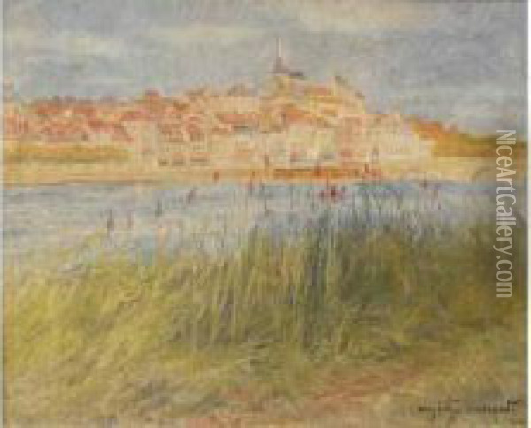 Village Au Bord D'un Fleuve. Oil Painting - Eugene Chaperon