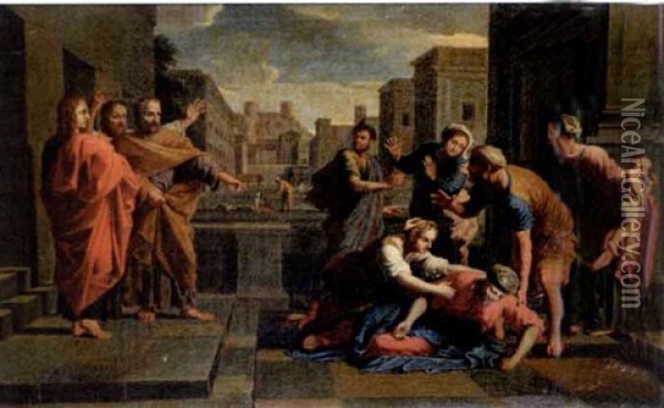 La Mort De Saphire Oil Painting - Nicolas Poussin