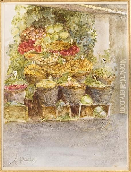 A Vegetable Stall Oil Painting - Helen Mary Elizabeth Allingham