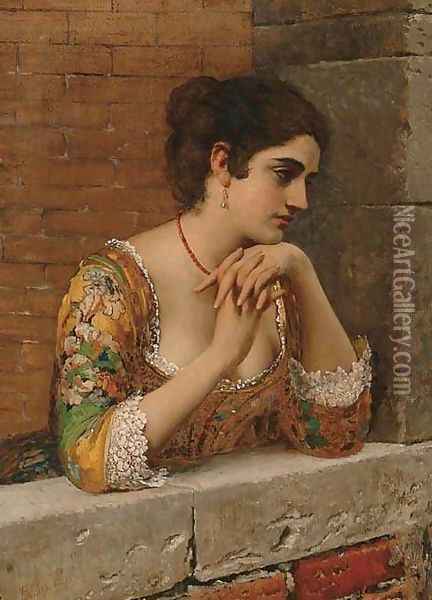 Venetian Beauty on Balcony Oil Painting - Eugene de Blaas