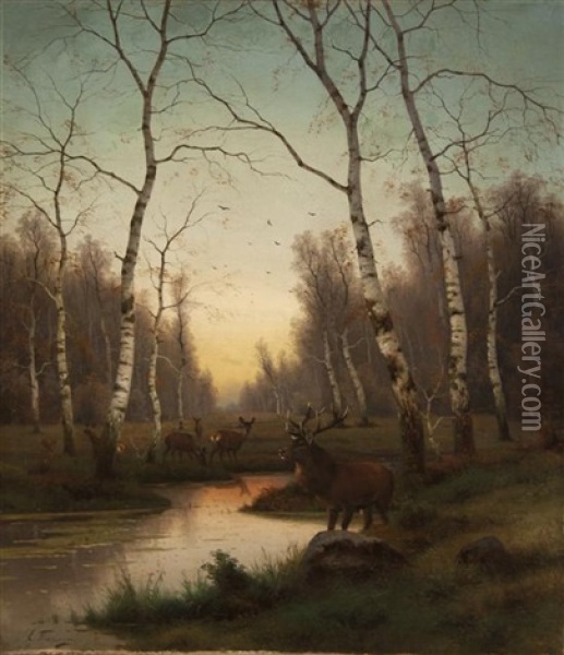 Elk Among The Trees Oil Painting - Efim A. Tikhmenev
