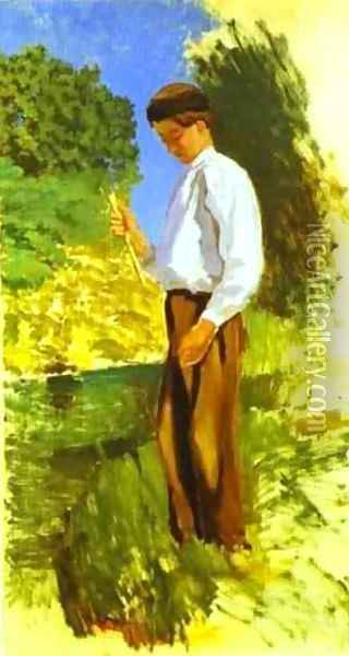 Louis Auriol Fishing 1870 Oil Painting - Frederic Bazille